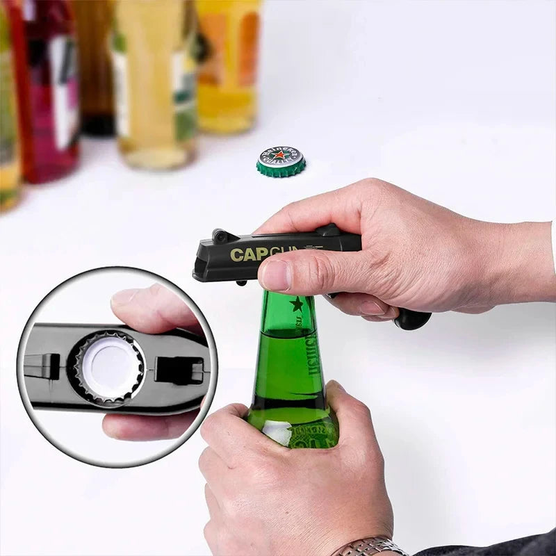 Portable Cap Gun Creative Flying Cap Launcher Beer Opener Bar Tools