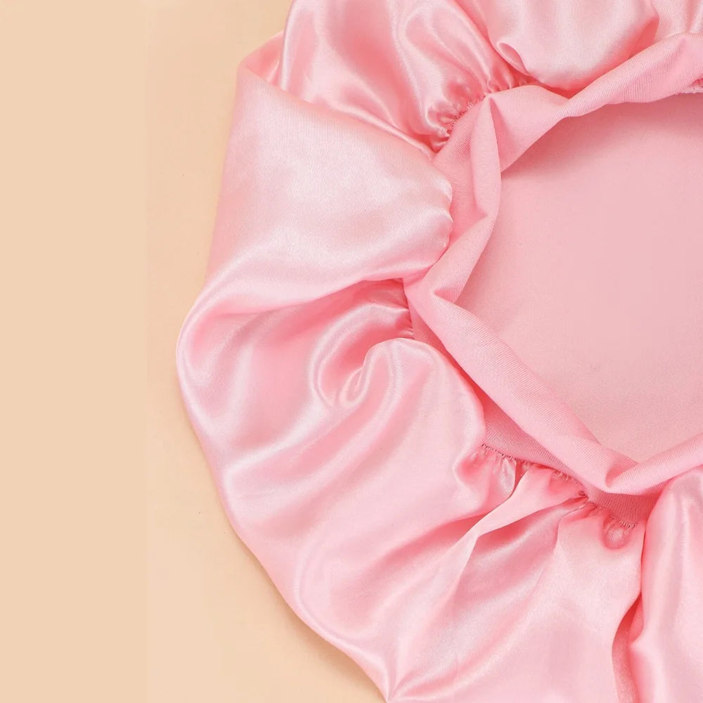 1pc Women's Solid Color Satin Wide-Brimmed Shower Cap, Suitable For