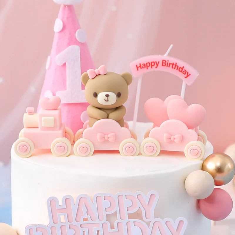 Pink Blue Bear Cake Topper Bear Doll Ornaments Insert Birthday Cake
