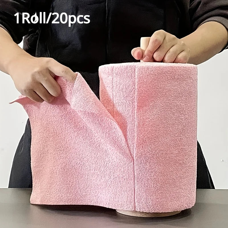 1 roll/20 reusable microfiber cleaning cloths - kitchen towels, multi