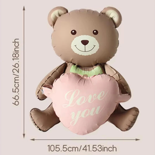 3D Matte Standing Bear Foil Balloons Bear Hold Heart Wedding Birthday
