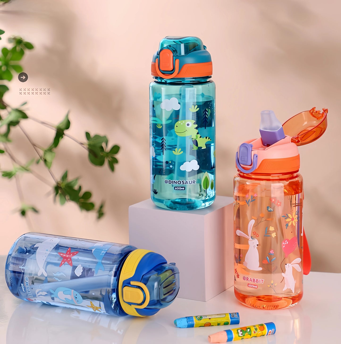 600ml Dinosaur Water Bottle For Kids Water Sippy Cup With Silicone