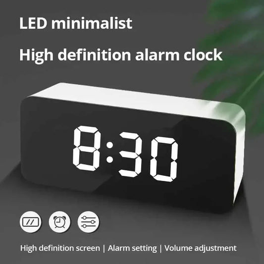 1Pc White LED Mirror Table Clock Snooze Display Time Night Light