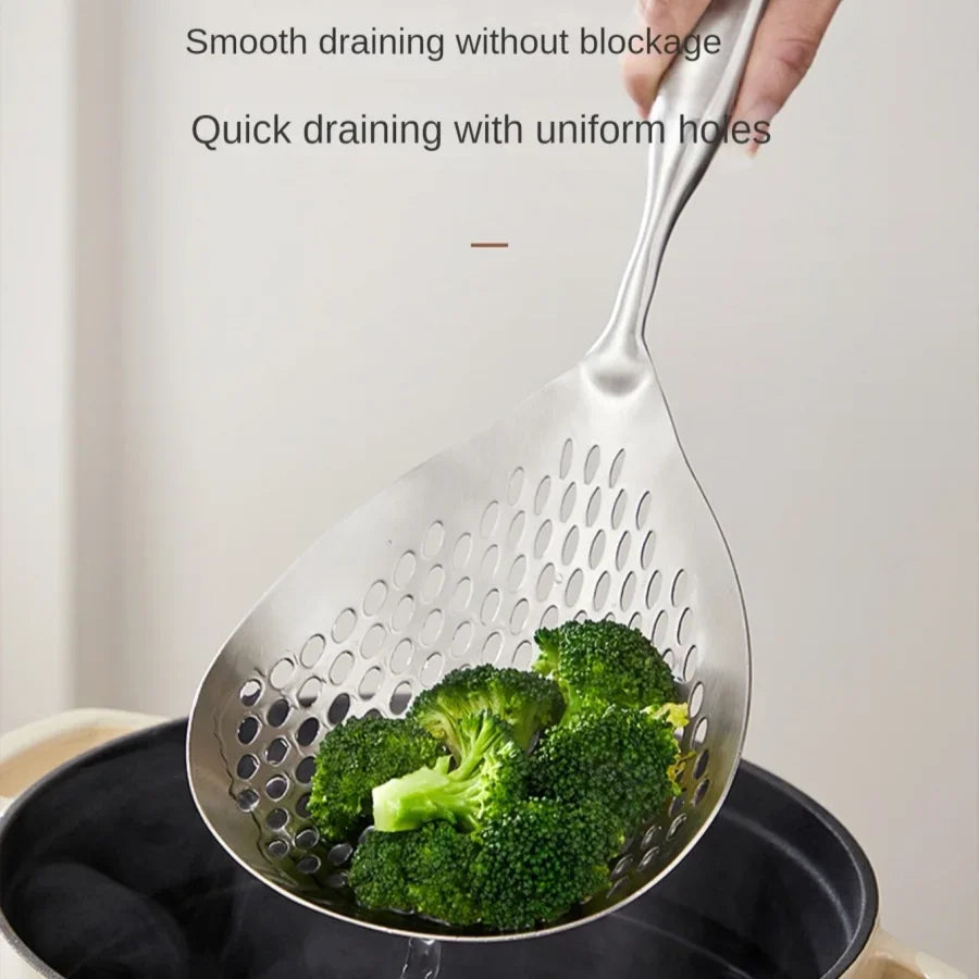 1pc Large Durable Stainless Steel Colander Skimmer Spoon, Heavy Duty