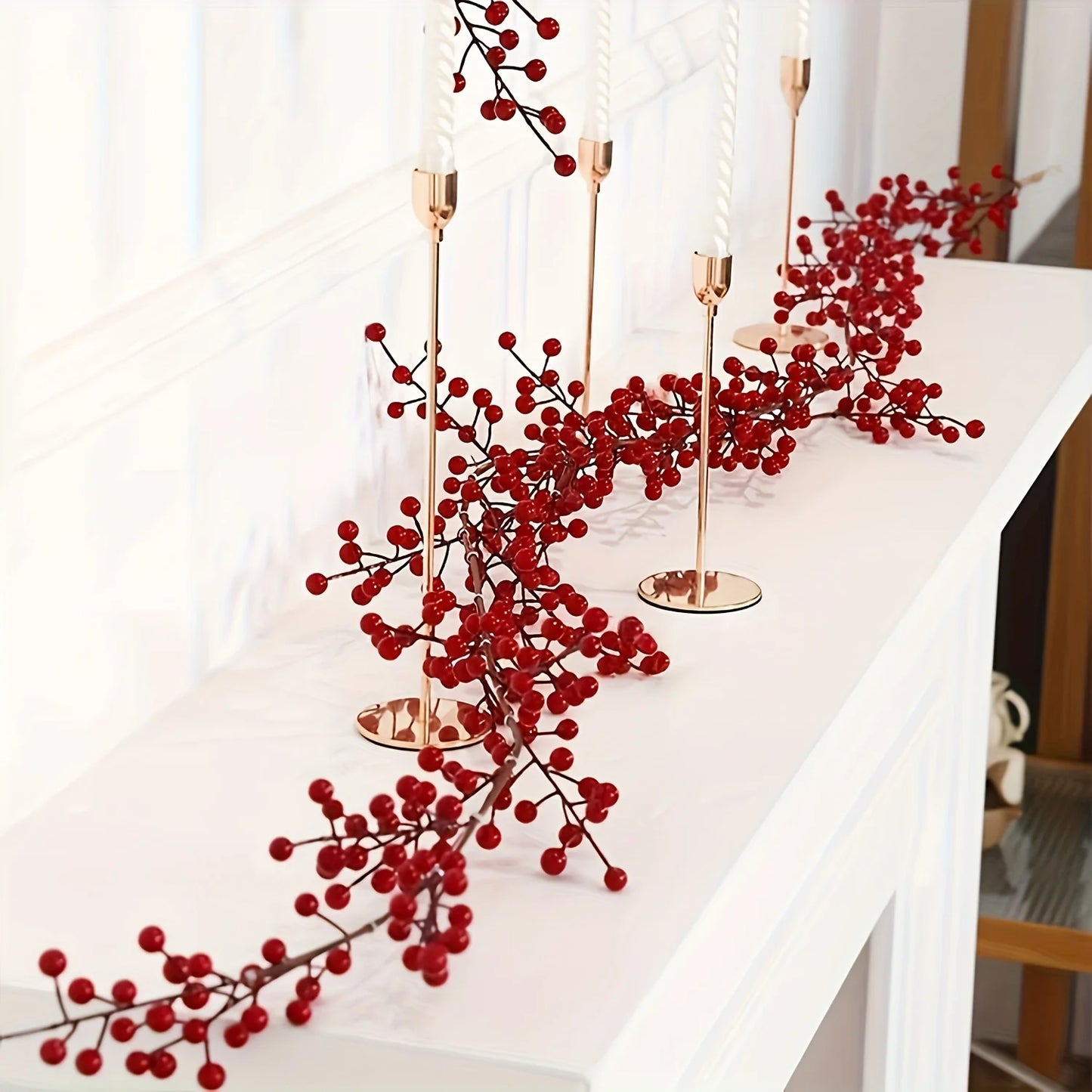 1pc 190cm Artificial Cranberry Vine, Christmas - Suitable for Dining