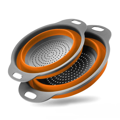 1/2pcs Silicone Round Folding Vegetable Fruits Washing Drain Basket