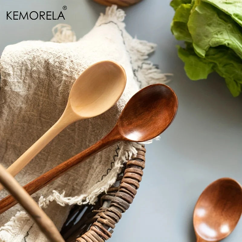 4PCS Wooden Spoon Kitchen Korean Style Natural Wood Soup Tableware
