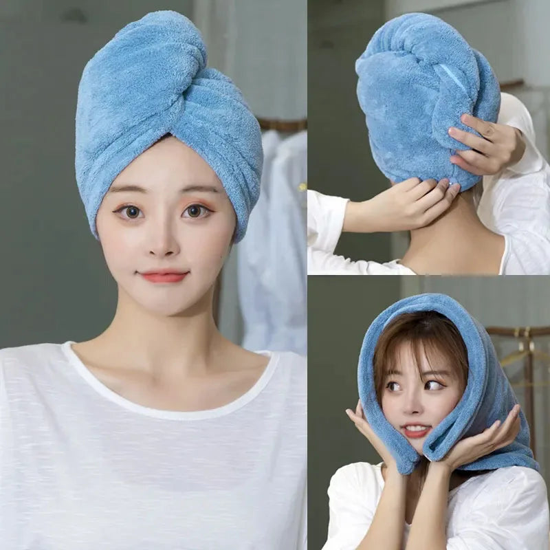 Women Long Hair Quick-Dry Hair Towel Soft Microfiber Towels Shower Cap