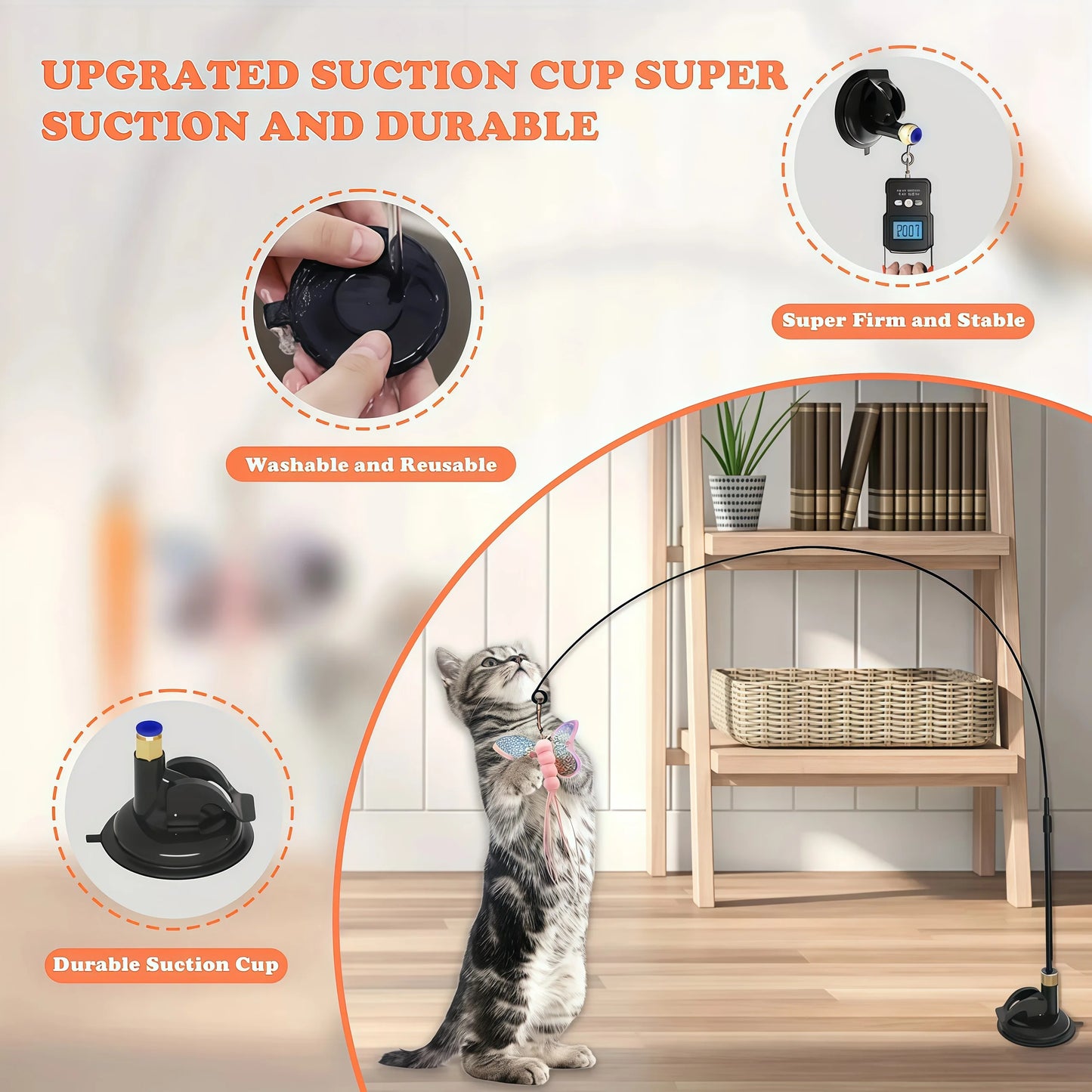 Cat Teaser Toy Cat Teaser Pole With Feather Bell Extended Rod Suction