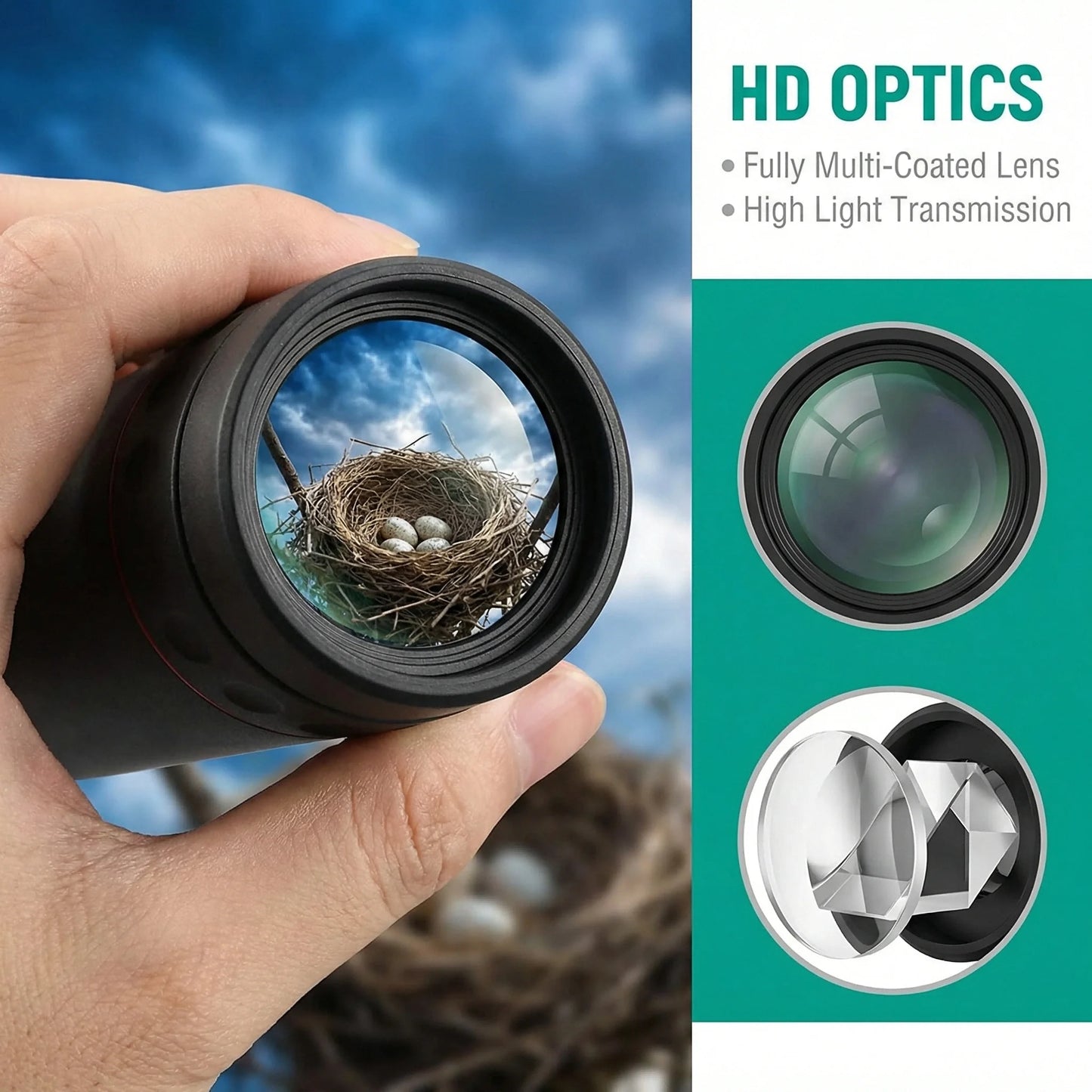 2000x25 HD Monocular Telescope: Mini Portable, for Outdoor Camping,