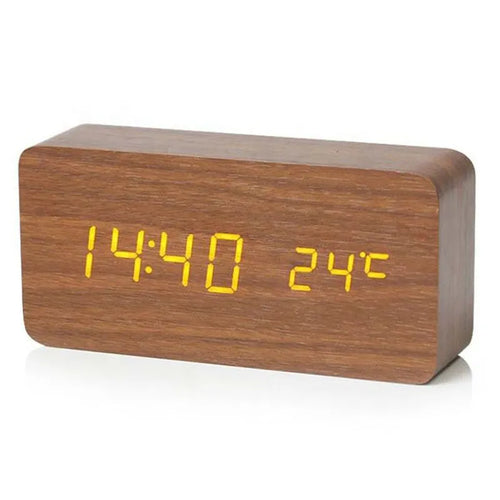 Wooden Digital Alarm Clock, LED Alarm Clock with Temperature Desk
