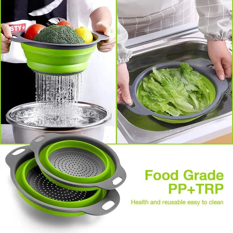 Silicone Folding Drain Basket Fruit Vegetable Washing Basket Foldable