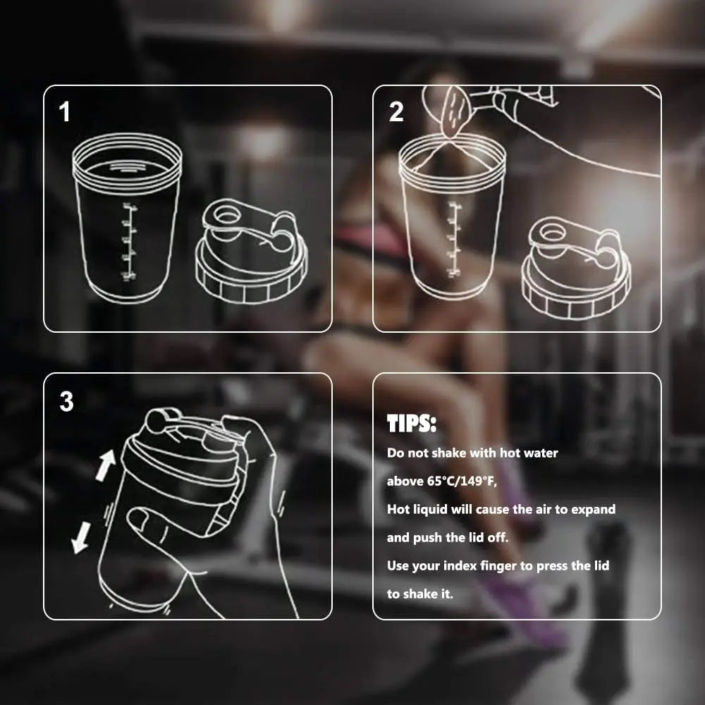 3 Layers Shaker Protein Bottle Powder Shake Cup Water Bottle Plastic