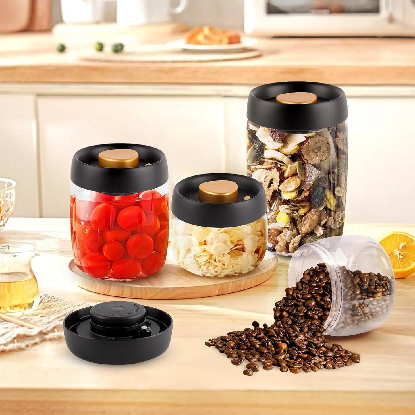 Coffee Beans Vacuum Sealed Tank Transparent Glass Food Storage Jars