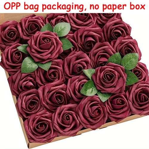 25pcs Artificial Flowers, Fake Flowers Roses W/stem For DIY Wedding