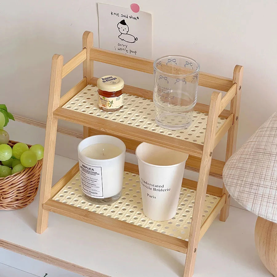 Countertop Organizer 2 Layer Coffee Cup Holder Multipurpose Bamboo