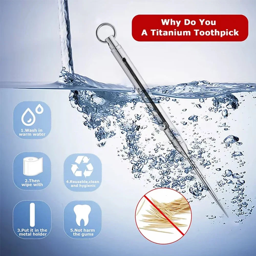 Portable Titanium Toothpicks Pocket Toothpicks Keychain Silver with