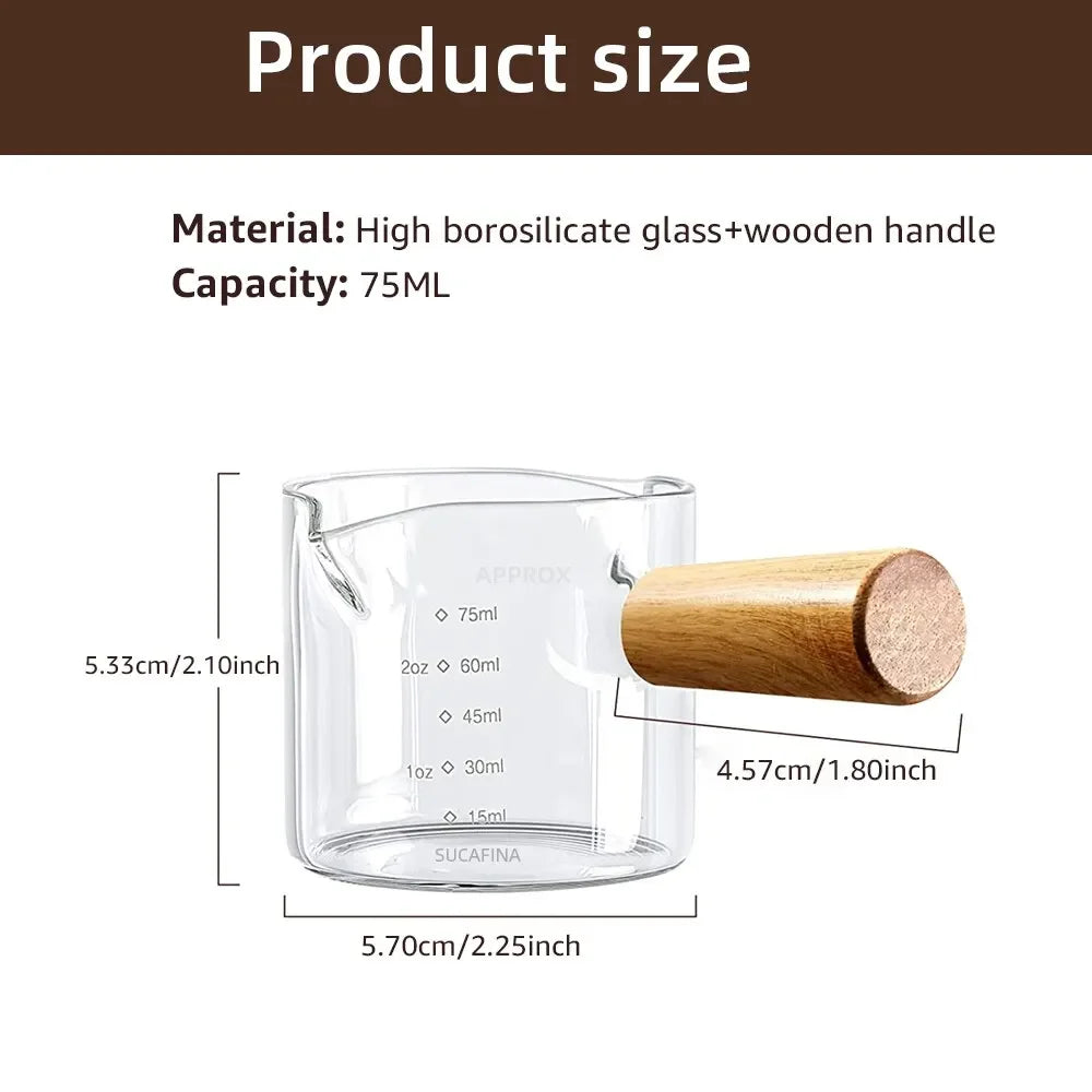 1pc Glass Measuring Cup Wood Handle Glass Espresso Measuring Cup