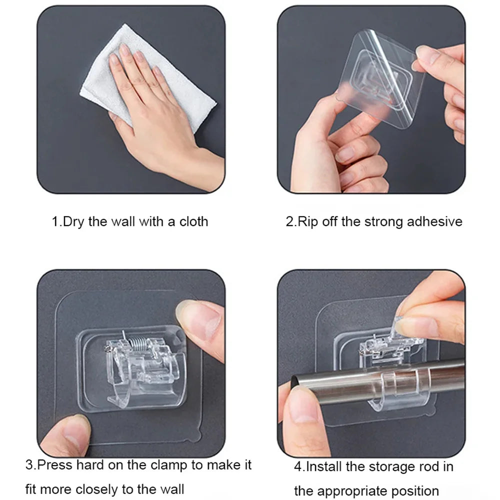 Set of 2/4/8 Self Adhesive Hooks Punch-free Curtain Rod Clip Hook