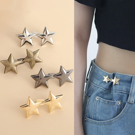 Star Adjustable Jeans Button Clips - Waist Tightener for Pants/Skirts,