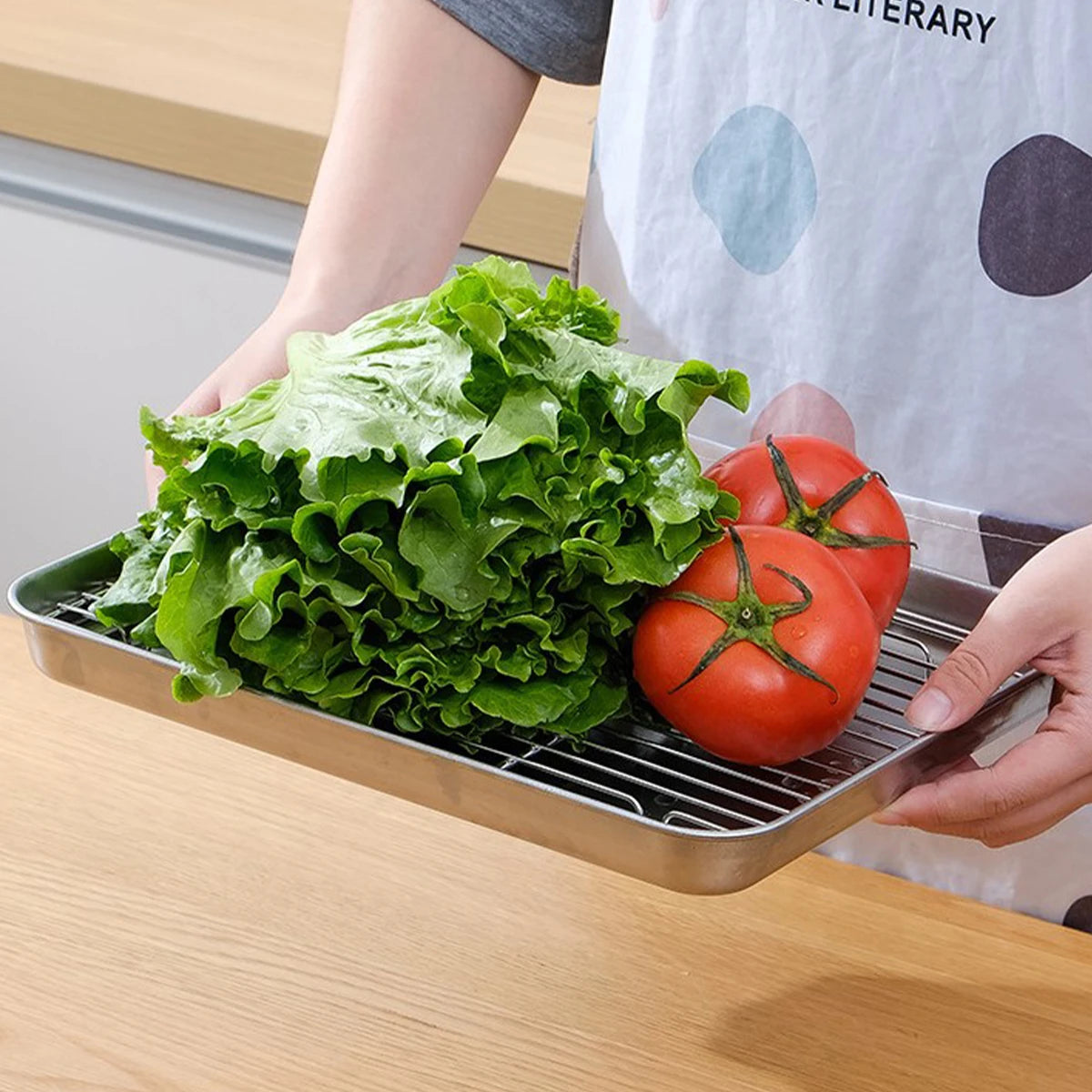 Stainless Steel Baking Pan Tray With Wire Rack Cake Baking BBQ Pan