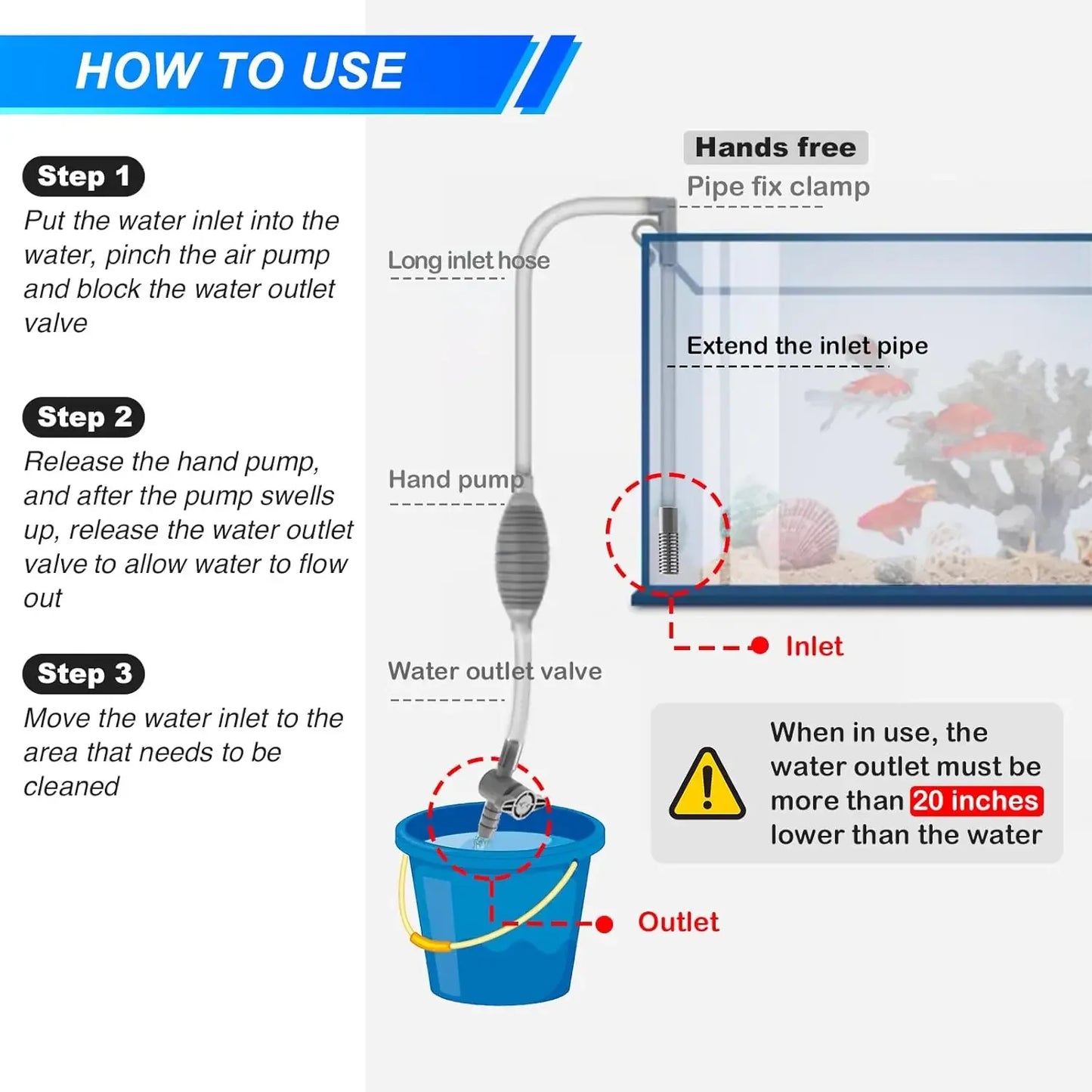 Siphon Pump with Filter Nozzle Fish Tank Water Changer Air Pump