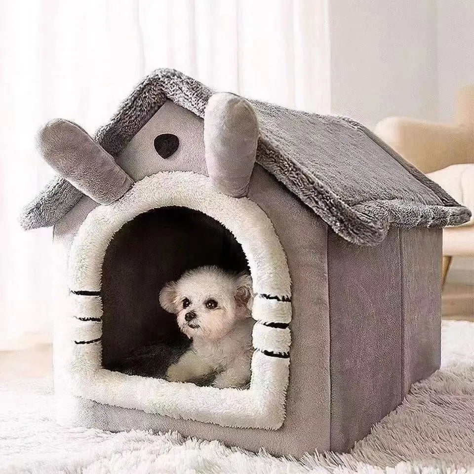 All Season Dog House Style Bed - Removable Washable Pet Bed for Small