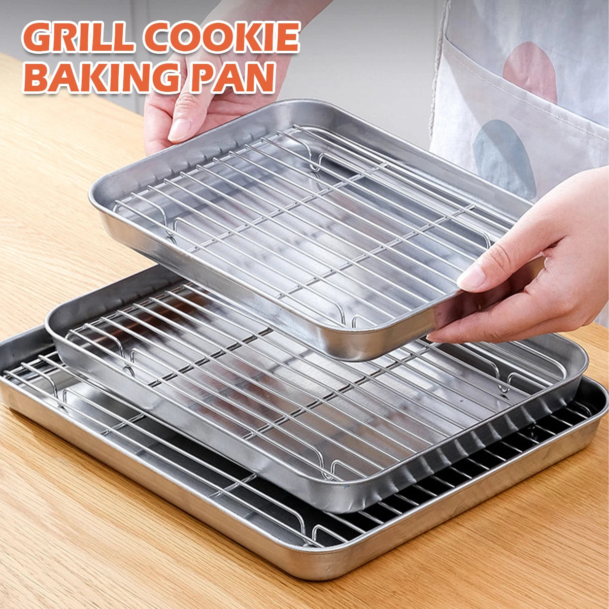 Stainless Steel Baking Pan Tray With Wire Rack Cake Baking BBQ Pan