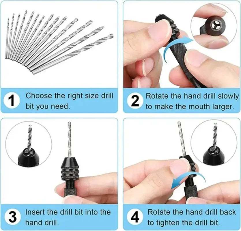 Mini Tool Set with Black Hand Twist Drill 10Pcs Fried Dough Twists