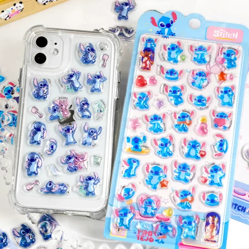 Genuine Stitch 3d Stereo Crystal Sticker Cute Cartoon Hand Account DIY