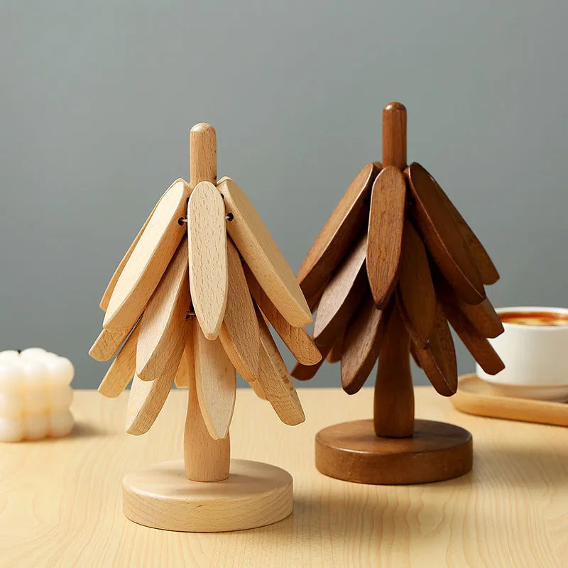 4PCS Tree Design Stand Bamboo Wooden Trivets Decorative Anti Scald