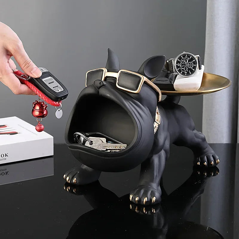 Resin Dog Statue Bulldog Statue Storage Tray Animal Decoration Resin