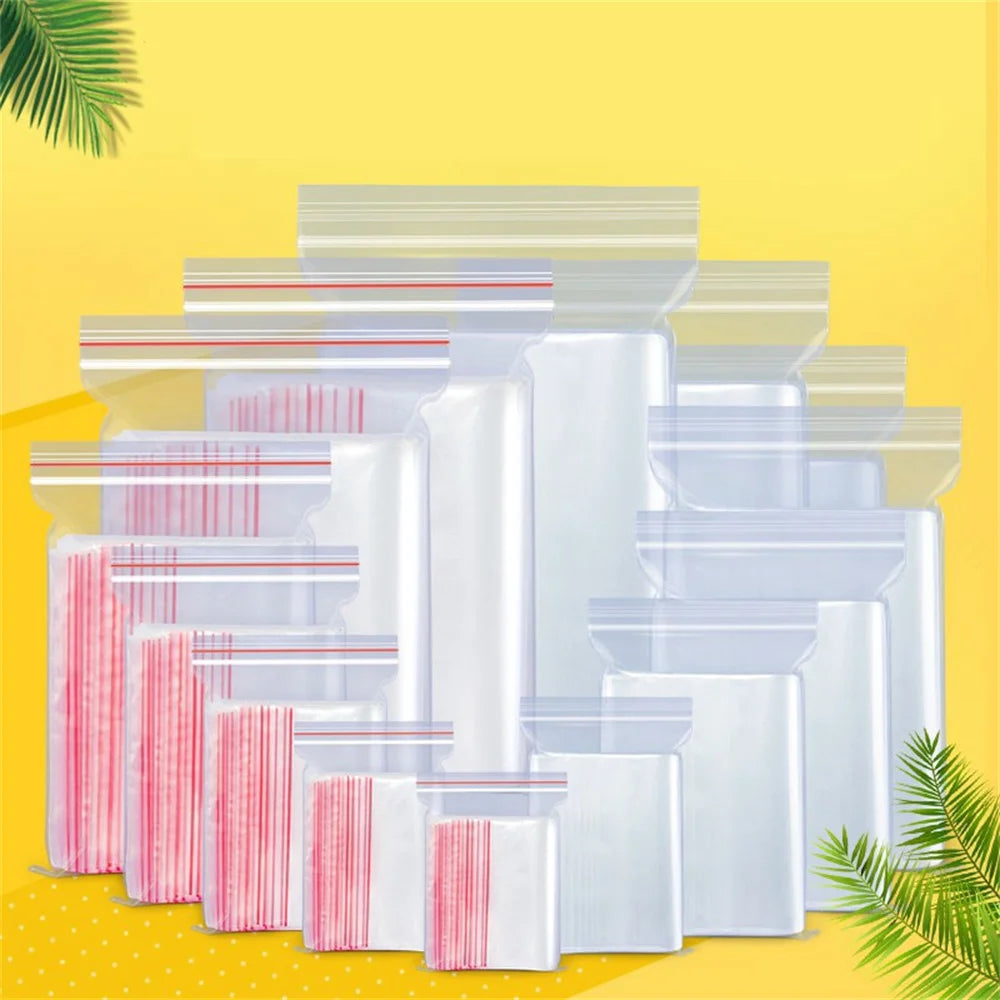 100 Pcs/Pack 5-12 Wire Self Seal Clear Plastic Poly Resealable Ziplock