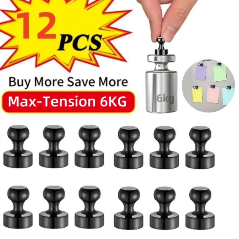 Black Neodymium Magnetic Push Pins - Strong Refrigerator & Whiteboard