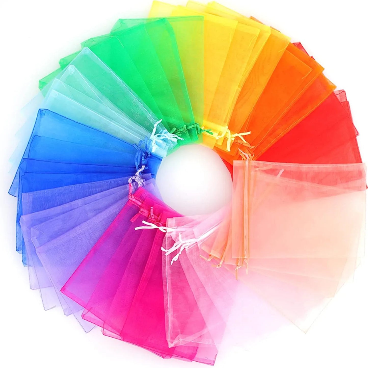 100PCS Organza Bags Random Mesh Organza Jewelry Bags Drawstring, Small
