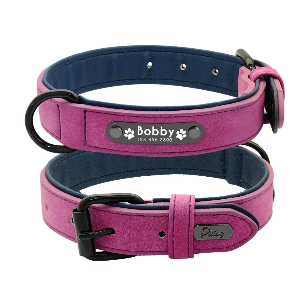 Personalized Name ID Tags Dog Collars Custom Text name Leather Dog
