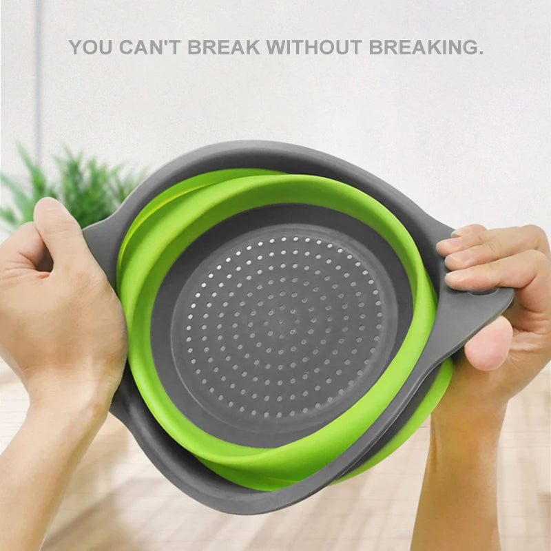 1/2pcs Silicone Round Folding Vegetable Fruits Washing Drain Basket