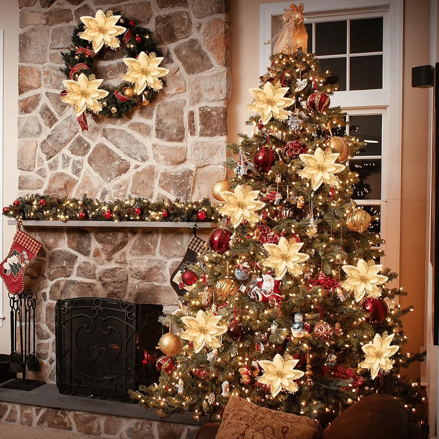 8/16Pcs Glitter Artificial Christmas Flowers Christmas Tree
