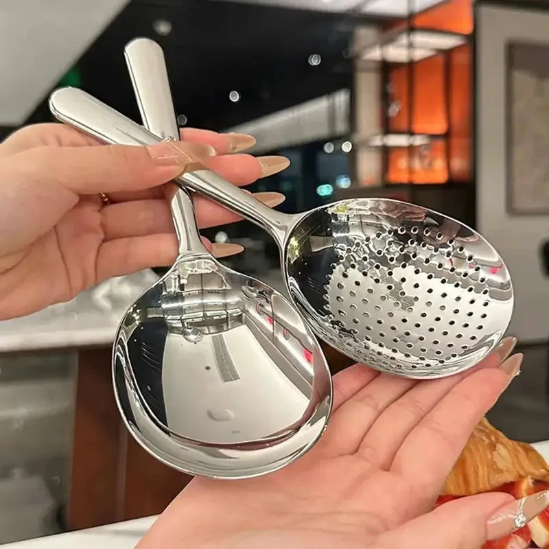 1Pc Stainless Steel Ladles For Serving Soup Rice Serving Spoon Drain