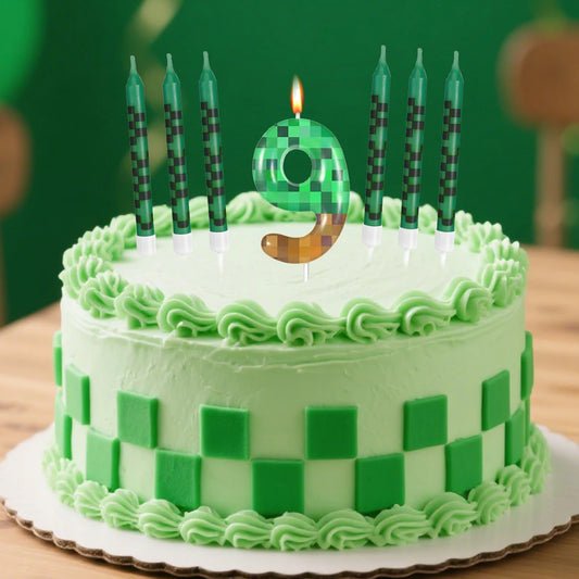 7Pcs Pixel Miner Birthday Cake Candles Topper for Pixel Theme Party
