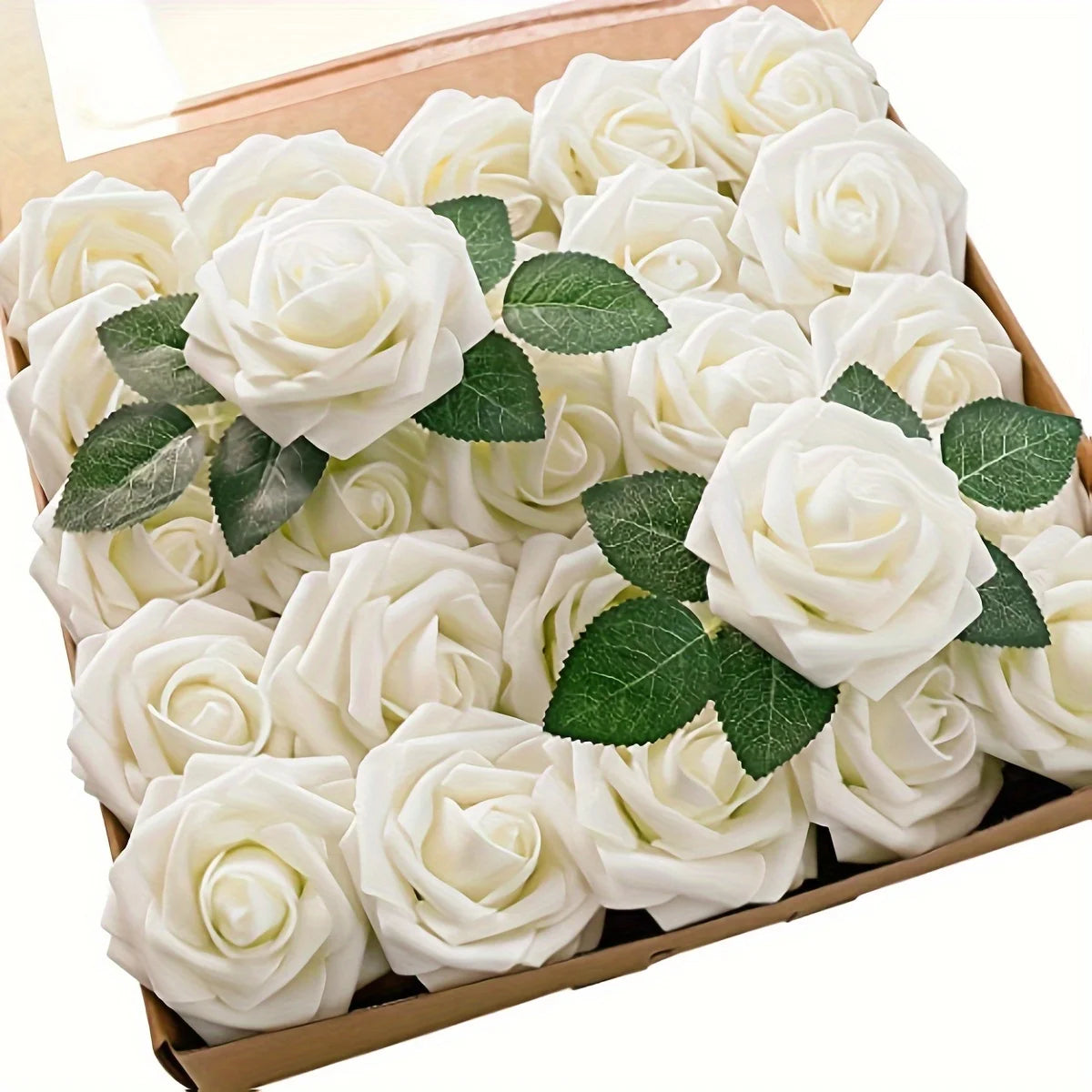 25pcs Artificial Flowers, Fake Flowers Roses W/stem For DIY Wedding