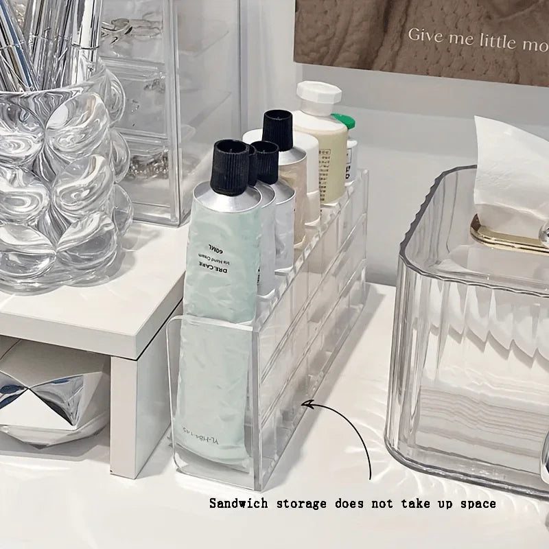 1pc Plastic Transparent 7-Slot Cosmetic Organizer Multi-Functional