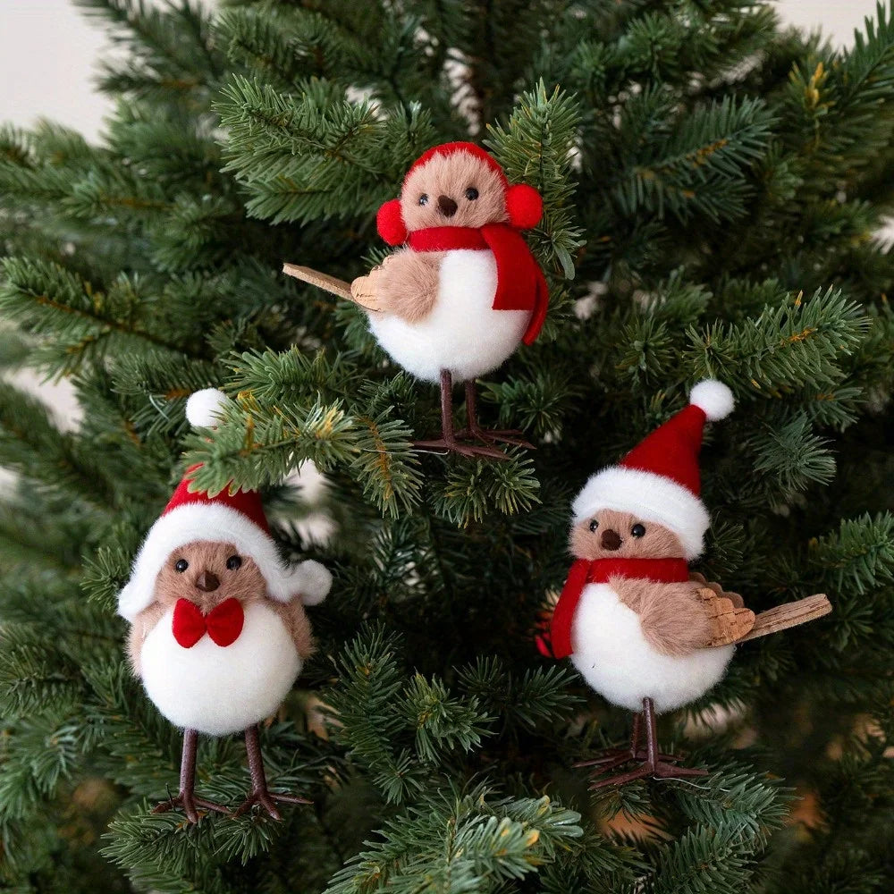 1/3pcs Christmas Foam Birds with Red Scarves Holiday Tree Decor