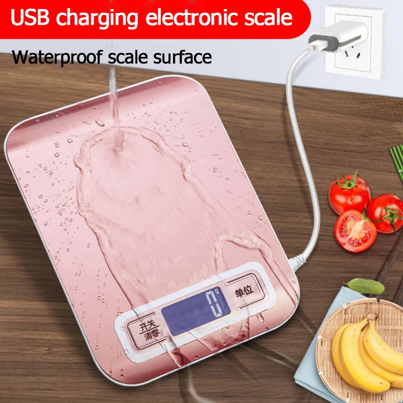 5kg/10kg Rechargeable Kitchen Scale LCD Display Stainless Steel