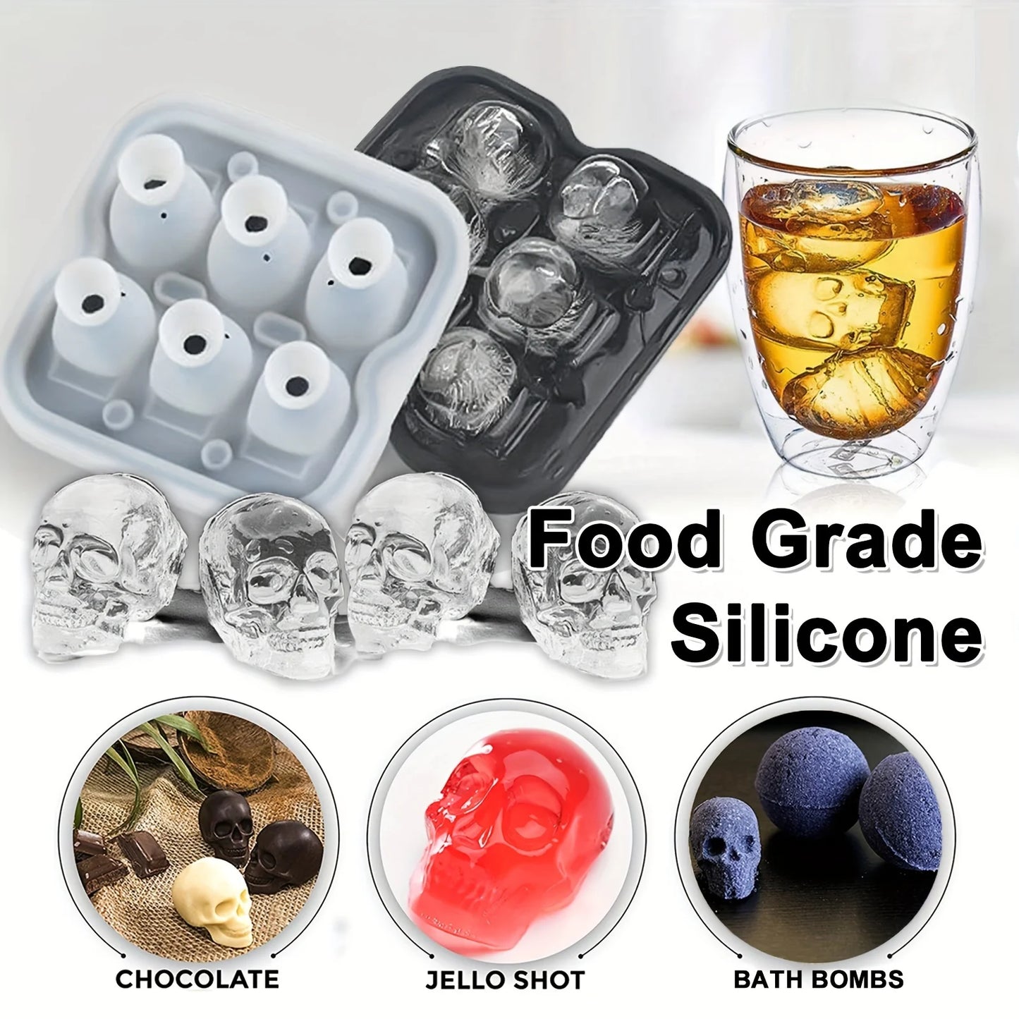 Skull Ice Ball Mold Silicone 3D Flexible Ice Cube Trays BPA Free Ice