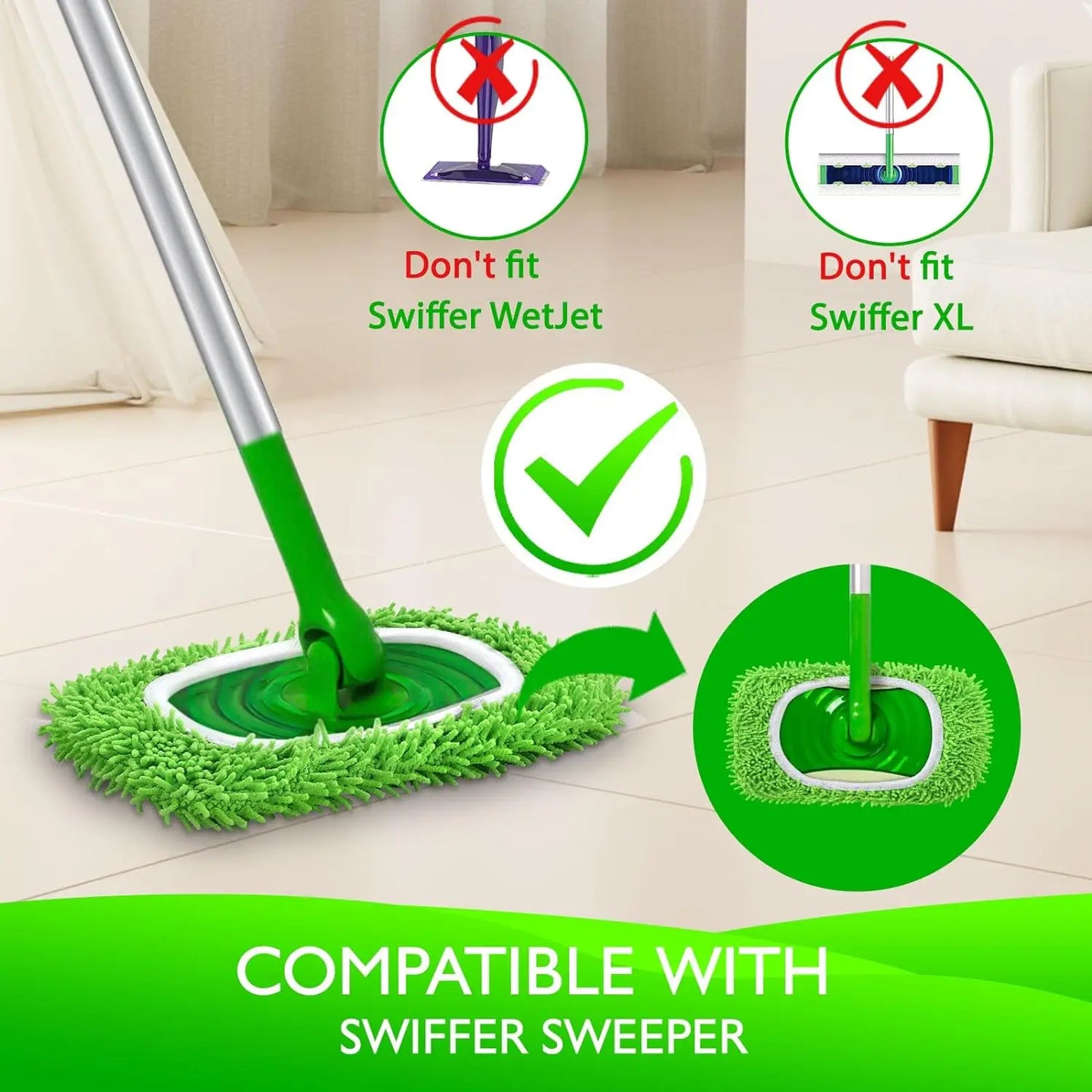 2 Pack Reusable Dry Sweeping Cloths Microfiber Wet Mop Pads Compatible