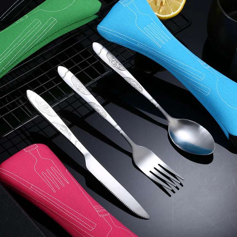 [Hot Sales] Picnic Set Tableware Washable with Zipper Travel Cutlery
