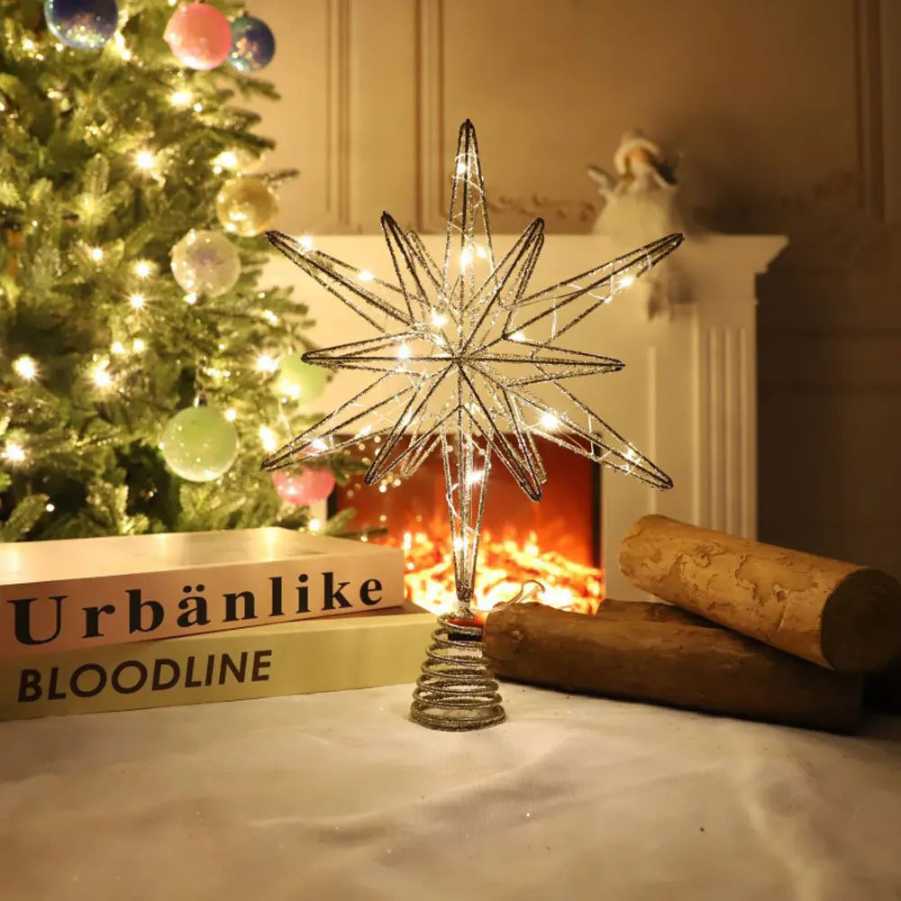 Christmas Tree Toppers Star With LED String Lights Ornaments For