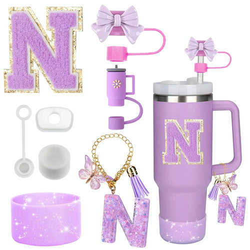 8PCS Accessories Set for Stanley Cup Purple 30oz 40oz tumbler Silicone
