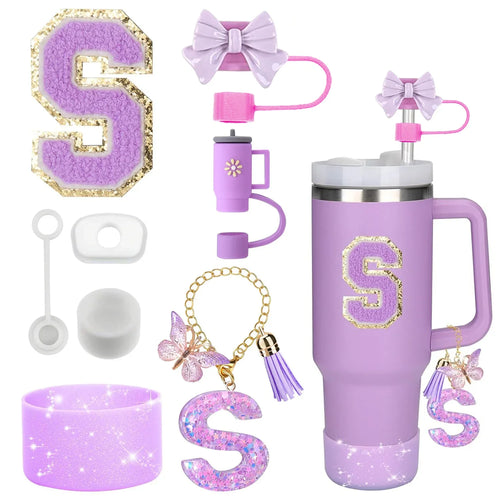 8PCS Accessories Set for Stanley Cup Purple 30oz 40oz tumbler Silicone